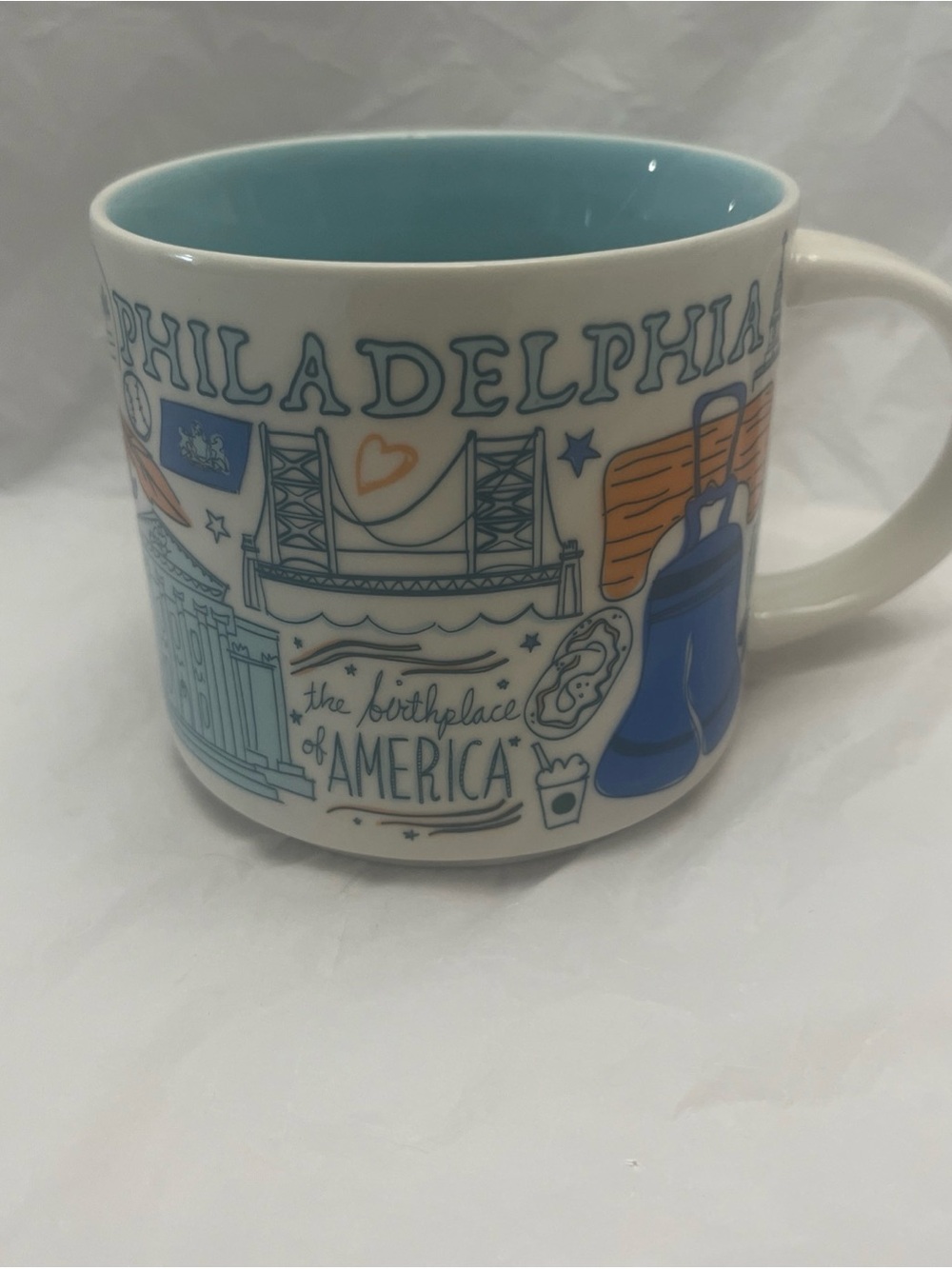 Starbucks Philadelphia City Mug - White Exterior, Blue Interior